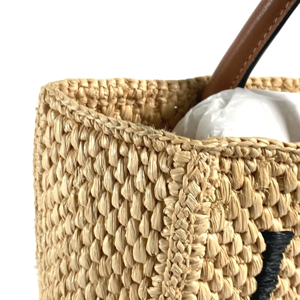 LOEWE Logo Standard Vertical Bag Shoulder Tote Raffia Beige Brown - Picture 11 of 15